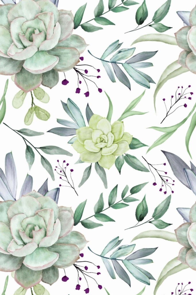 Pattern repeat of Succulent removable wallpaper design