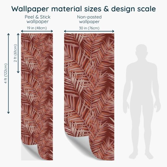 Tropical Terracotta Leaves traditional wallpaper design by Fancy Walls