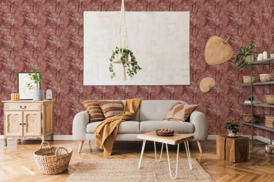 Tropical Terracotta Leaves removable wallpaper by Fancy Walls