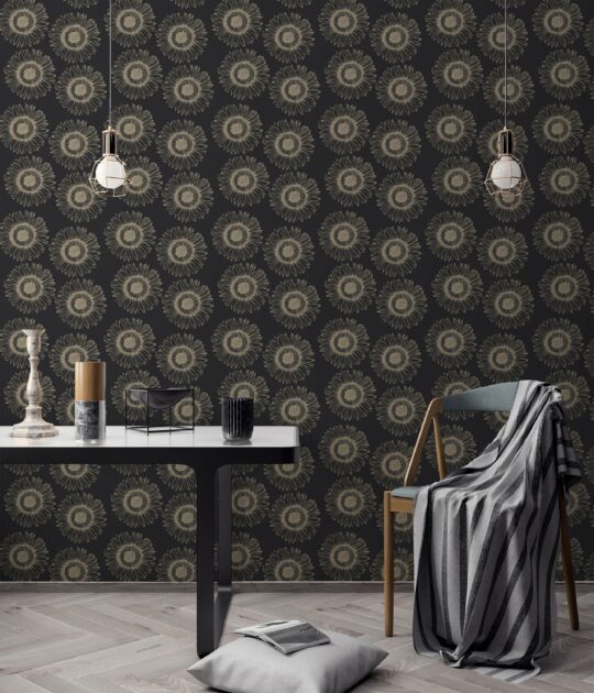 sunflower beige and black traditional wallpaper