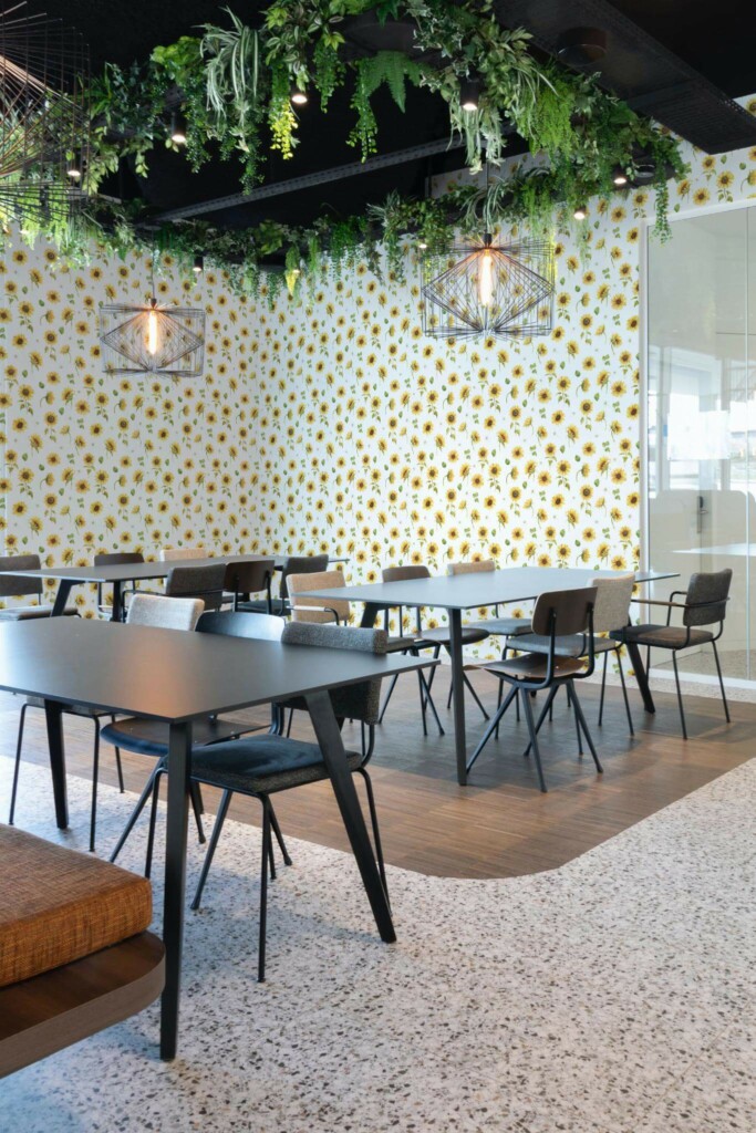 Modern style cafe decorated with Sunflower peel and stick wallpaper