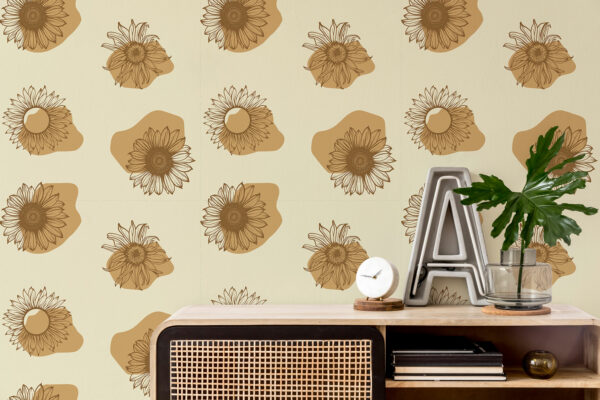 sunflower yellow and brown traditional wallpaper
