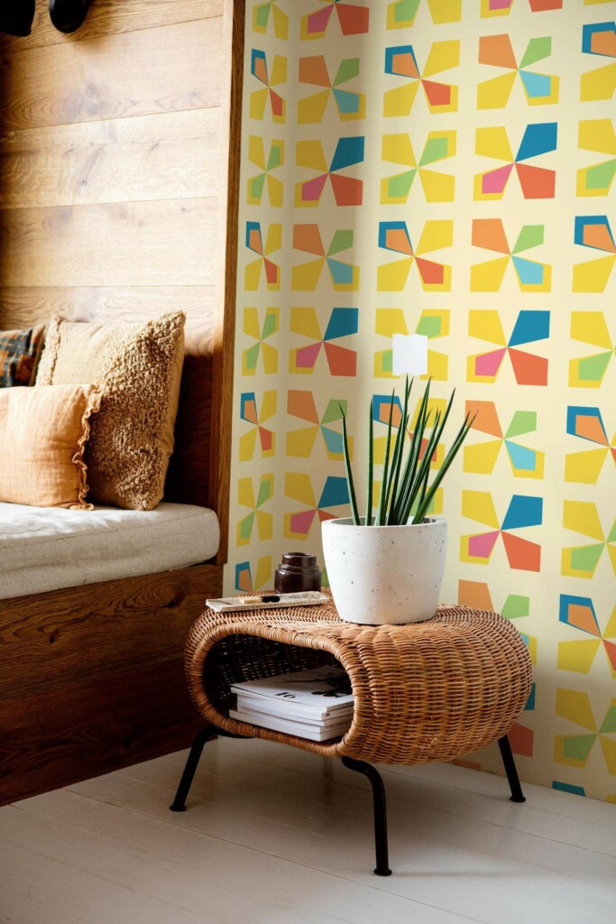 Mid-century modern style bedroom decorated with Sunny geometry peel and stick wallpaper