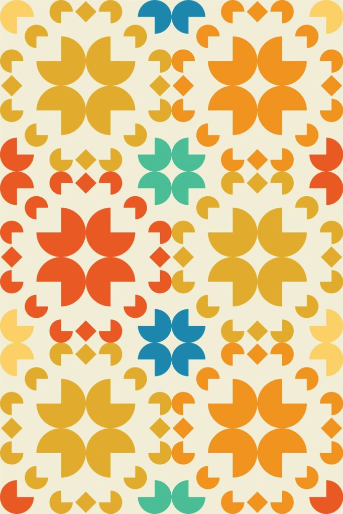 Pattern repeat of Sunshine Symphony in Retro Tiles removable wallpaper design