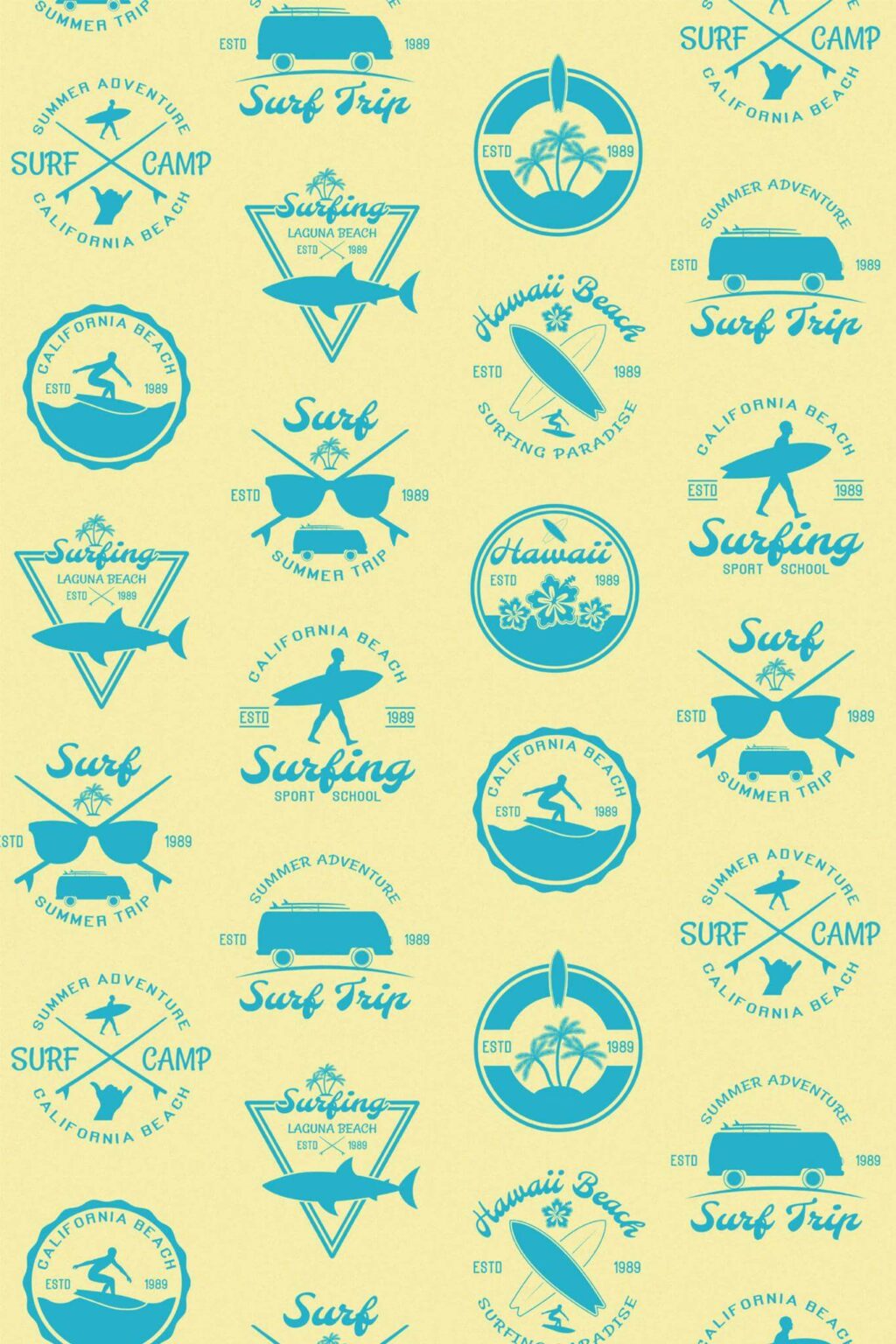 Surf pattern Wallpaper - Peel and Stick or Non-Pasted