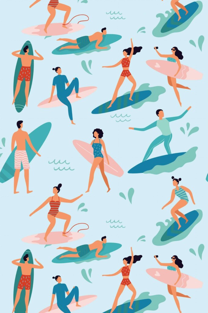 Pattern repeat of Surfers removable wallpaper design