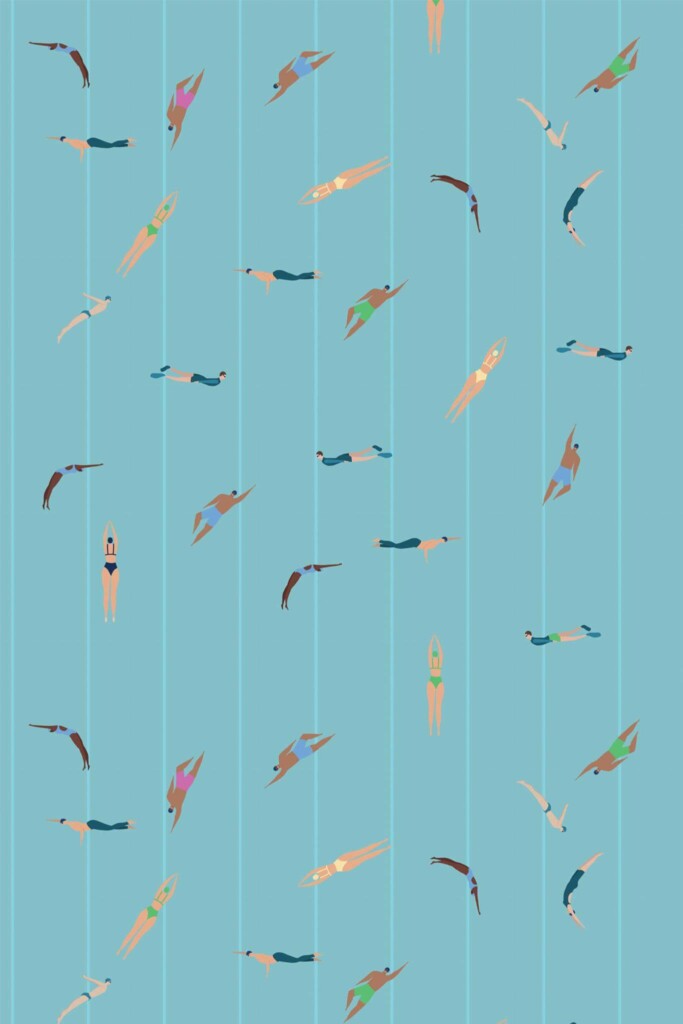Pattern repeat of Swimmers in pool removable wallpaper design