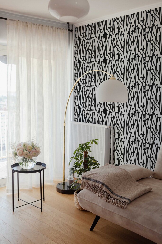 Removable wallpaper with nature-style mushroom sketches by Fancy Walls