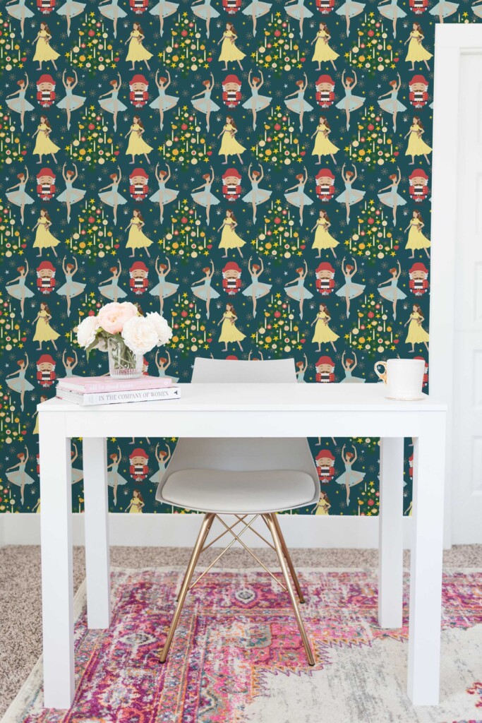 Teal Christmas removable wallpaper from Fancy Walls