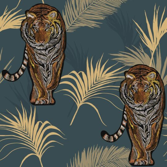 tiger teal traditional wallpaper