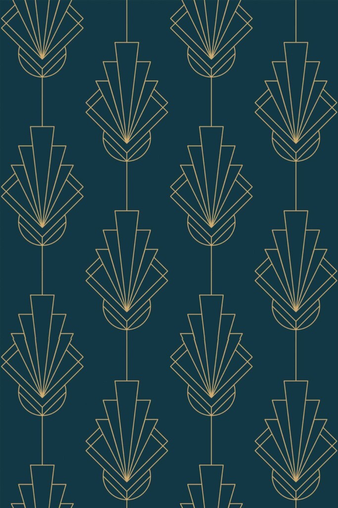 Pattern repeat of Teal modern Art Deco removable wallpaper design