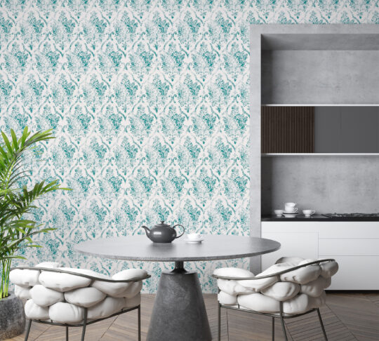 Non-pasted Teal retro damask wallpaper by Fancy Walls