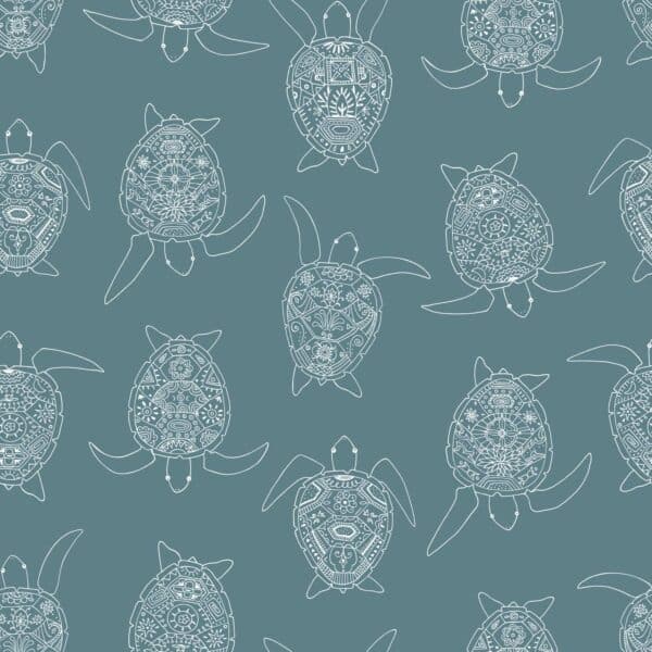 turtle teal traditional wallpaper