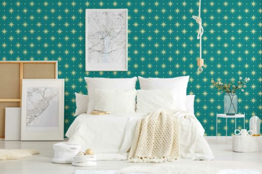 Teal wallpaper for walls, Teal stars design by Fancy Walls