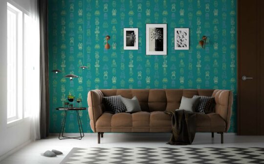 Fancy Walls' Whispers of the Teal Cactus peel and stick wallpaper