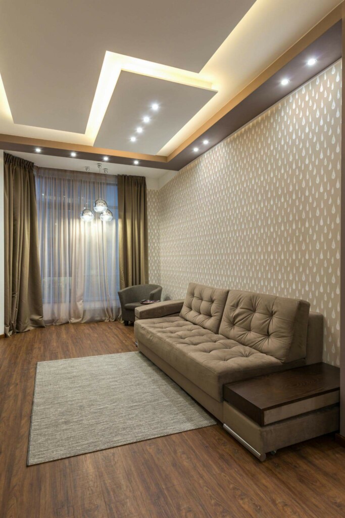 Modern Eastern European style living room decorated with Teardrop pattern peel and stick wallpaper