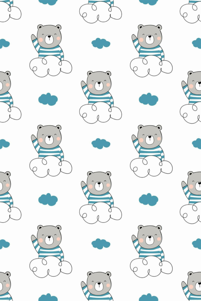 Pattern repeat of Teddy bear removable wallpaper design