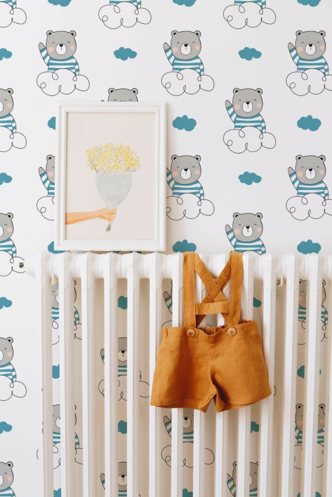 Bohemian style kids room decorated with Teddy peel and stick wallpaper
