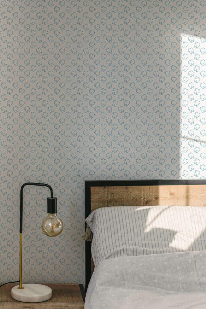 Minimal modern style bedroom decorated with Teeth pattern peel and stick wallpaper