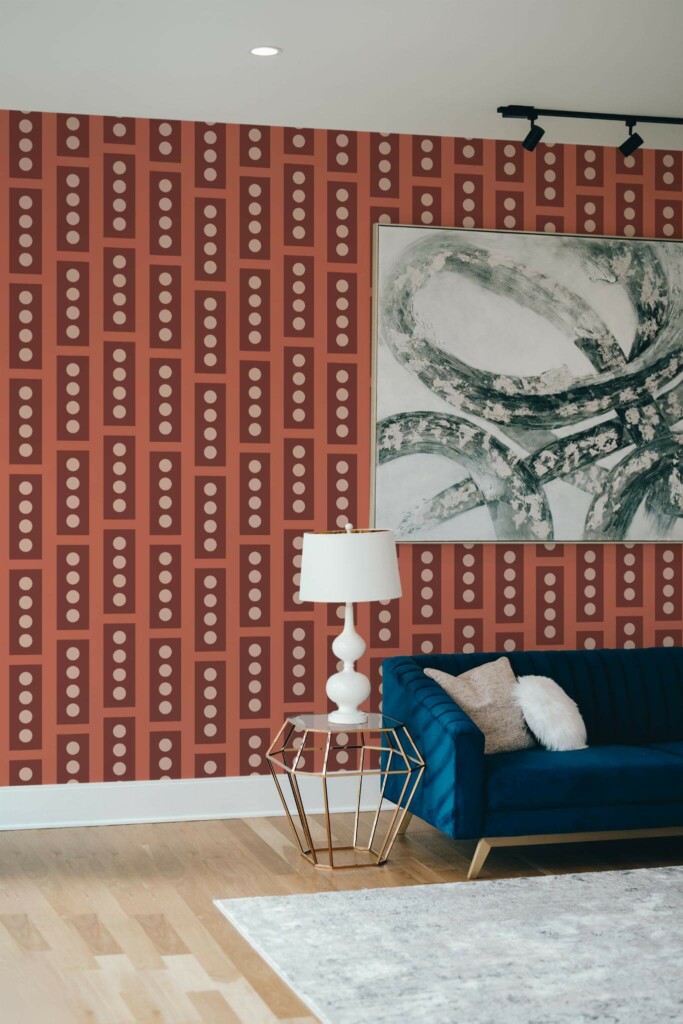 Modern style living room decorated with Terracotta brick effect peel and stick wallpaper