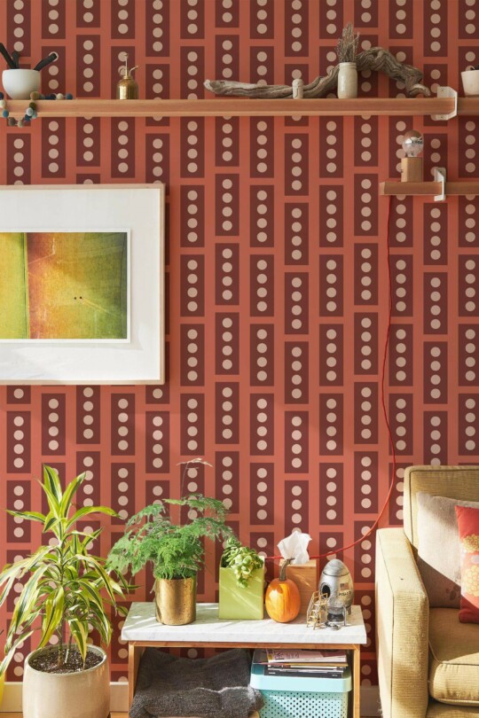 Southwestern style living room decorated with Terracotta brick effect peel and stick wallpaper