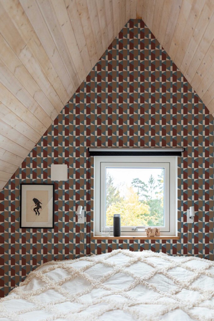 Geometric self-adhesive wallpaper in terracotta by Fancy Walls