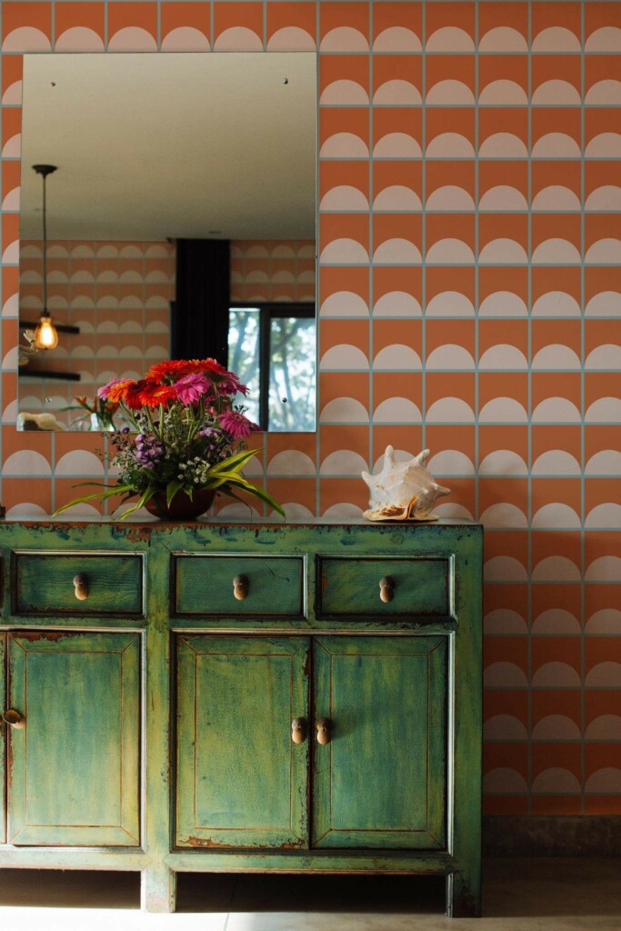Industrial style living room decorated with Terracotta tiles peel and stick wallpaper