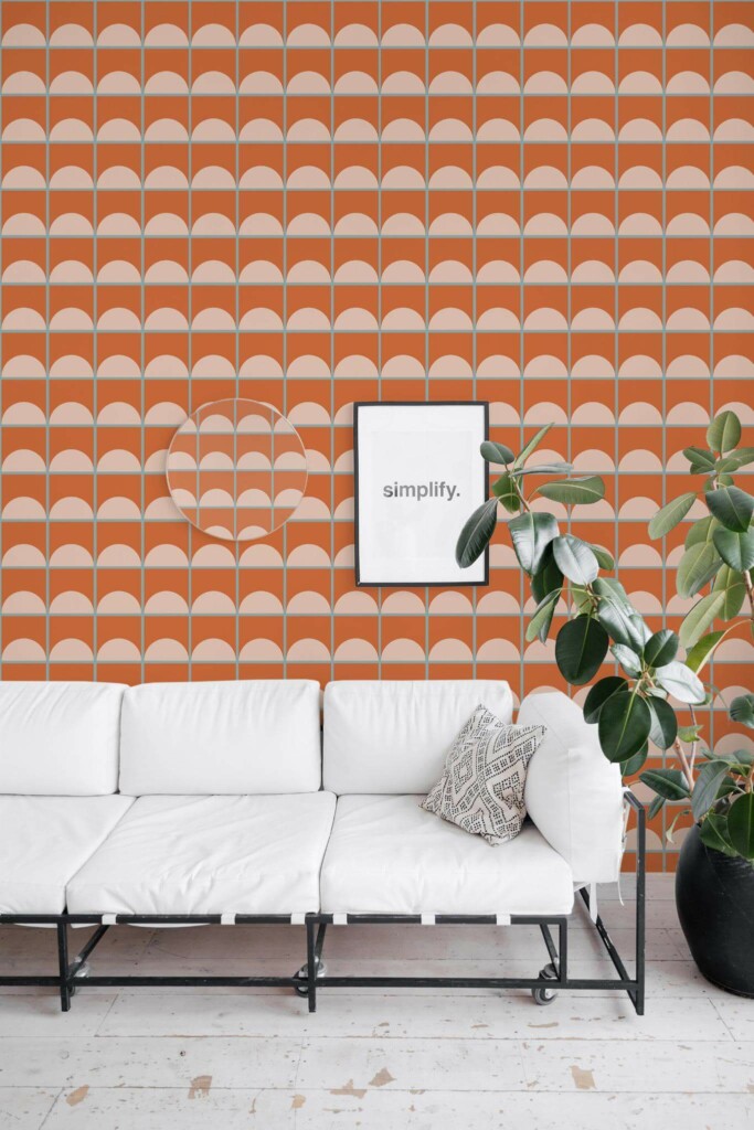 Minimal industrial style living room decorated with Terracotta tiles peel and stick wallpaper