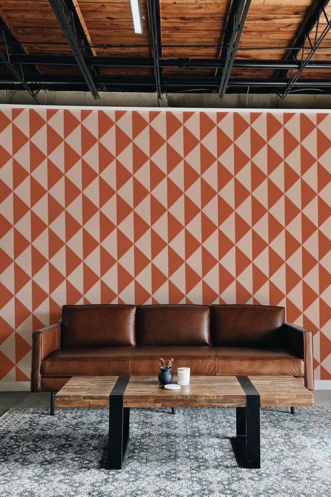 Industrial rustic style living room decorated with Terracotta triangles peel and stick wallpaper