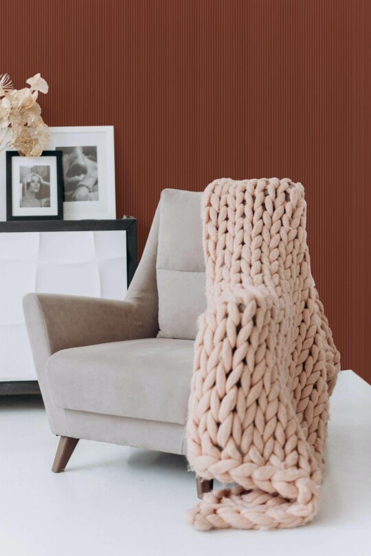 Boho style living room decorated with Terracotta velvet peel and stick wallpaper