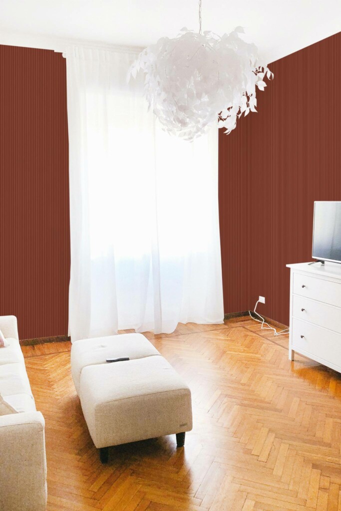 Modern boho style living room decorated with Terracotta velvet peel and stick wallpaper