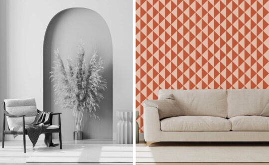 Terracotta Triangular Blend for eclectic living rooms by Fancy Walls