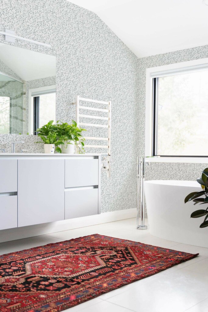 Boho style bathroom decorated with Terrazzo tile peel and stick wallpaper
