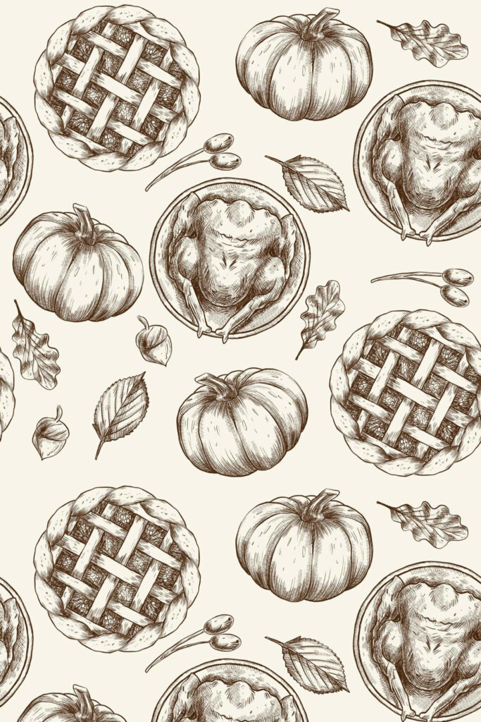 Pattern repeat of Thanksgiving dinner removable wallpaper design
