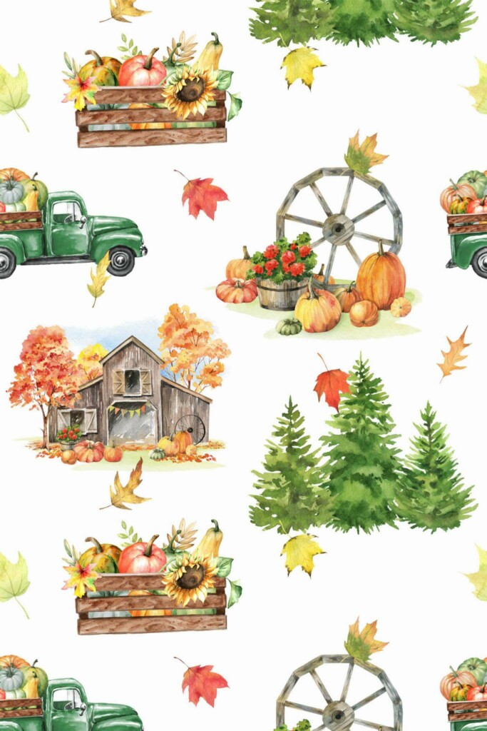 Pattern repeat of Thanksgiving farmhouse removable wallpaper design