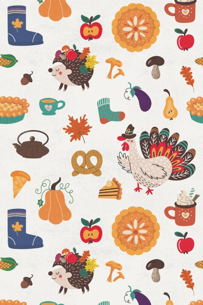 Pattern repeat of Thanksgiving feast removable wallpaper design