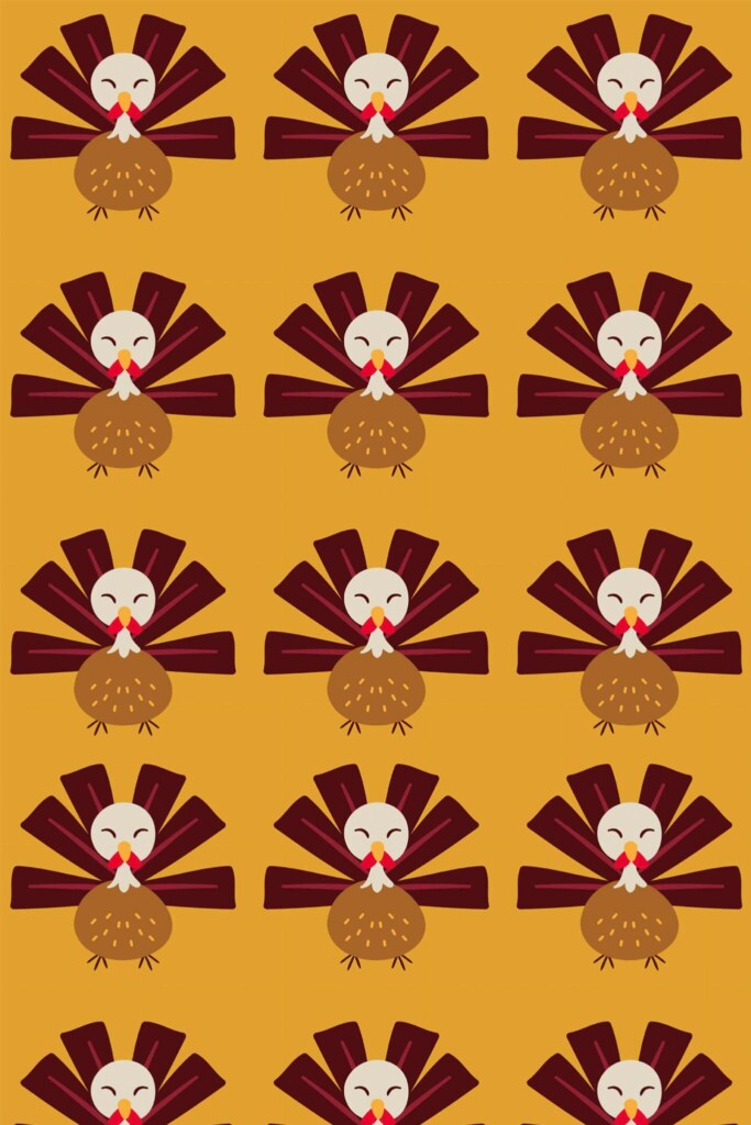 Pattern repeat of Thanksgiving turkey removable wallpaper design