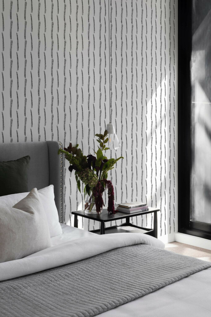 Scandinavian style bedroom decorated with Thin Brush stroke peel and stick wallpaper