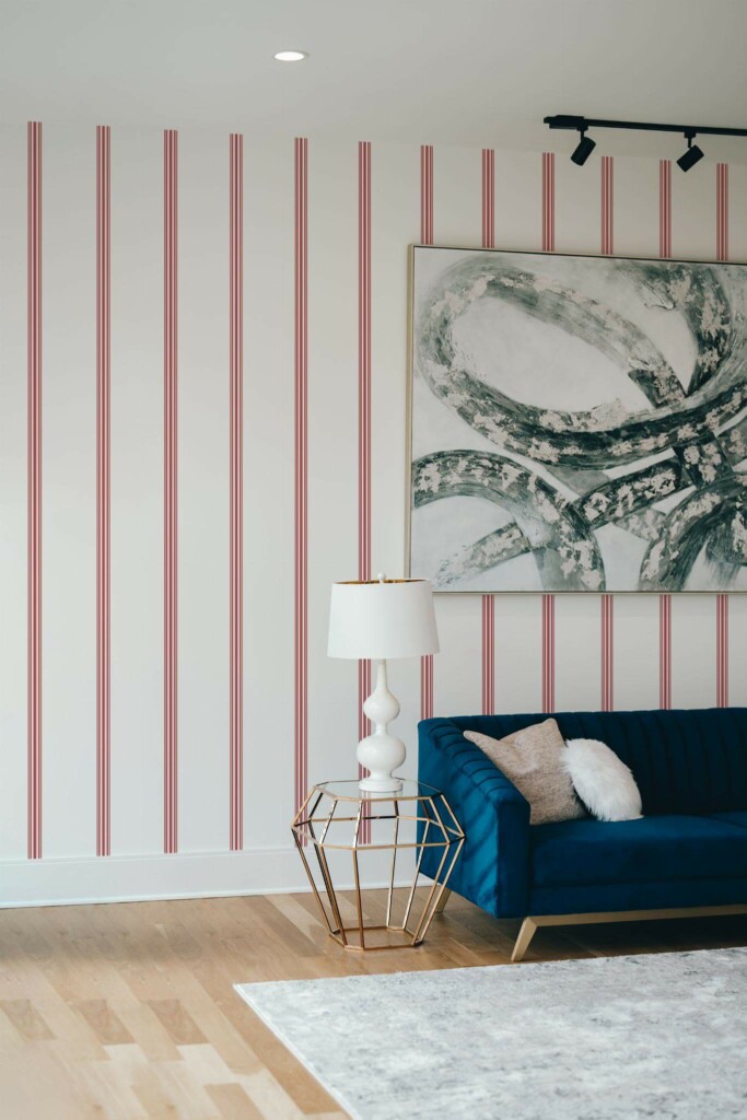 Modern style living room decorated with Ticking stripe peel and stick wallpaper