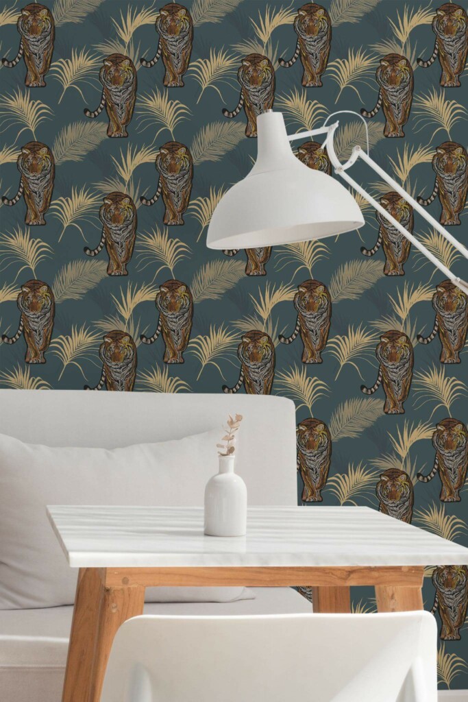 Minimal style dining room decorated with Tiger peel and stick wallpaper