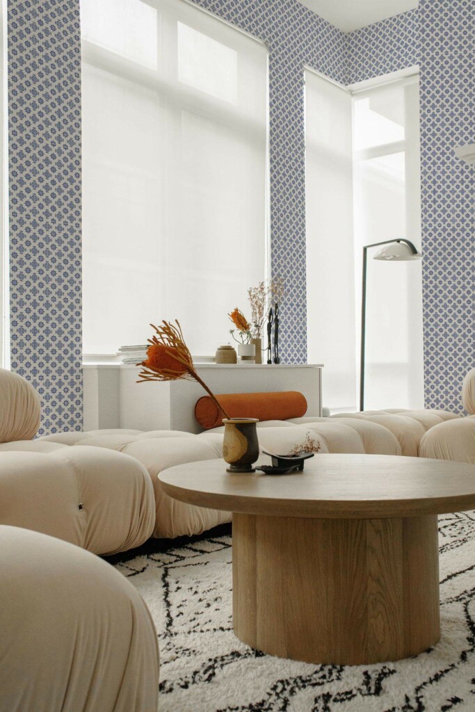 Contemporary style living room decorated with Tile pattern peel and stick wallpaper
