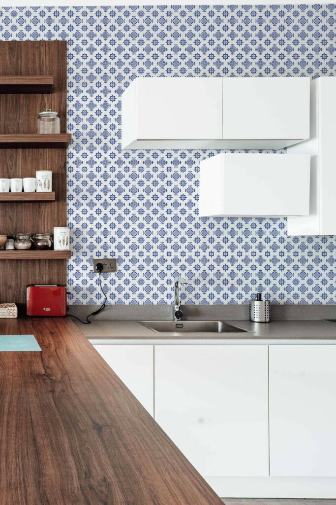 Rustic Scandinavian style kitchen decorated with Tile pattern peel and stick wallpaper