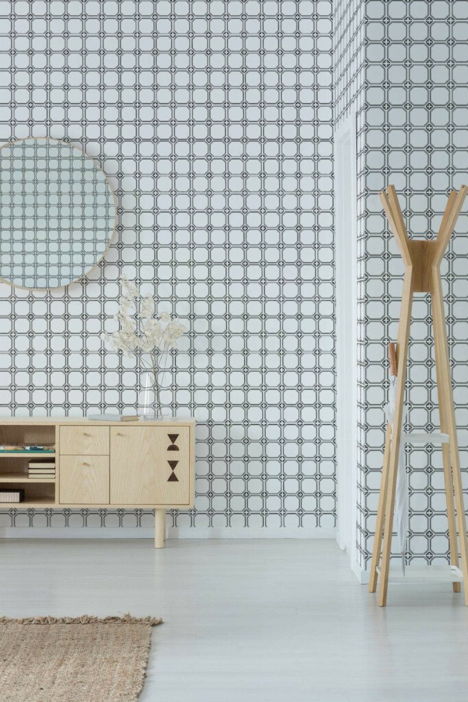 Minimal style entryway decorated with Tile peel and stick wallpaper