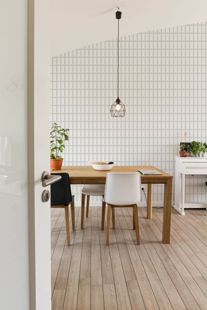 Minimal farmhouse style dining room decorated with Tile wall peel and stick wallpaper