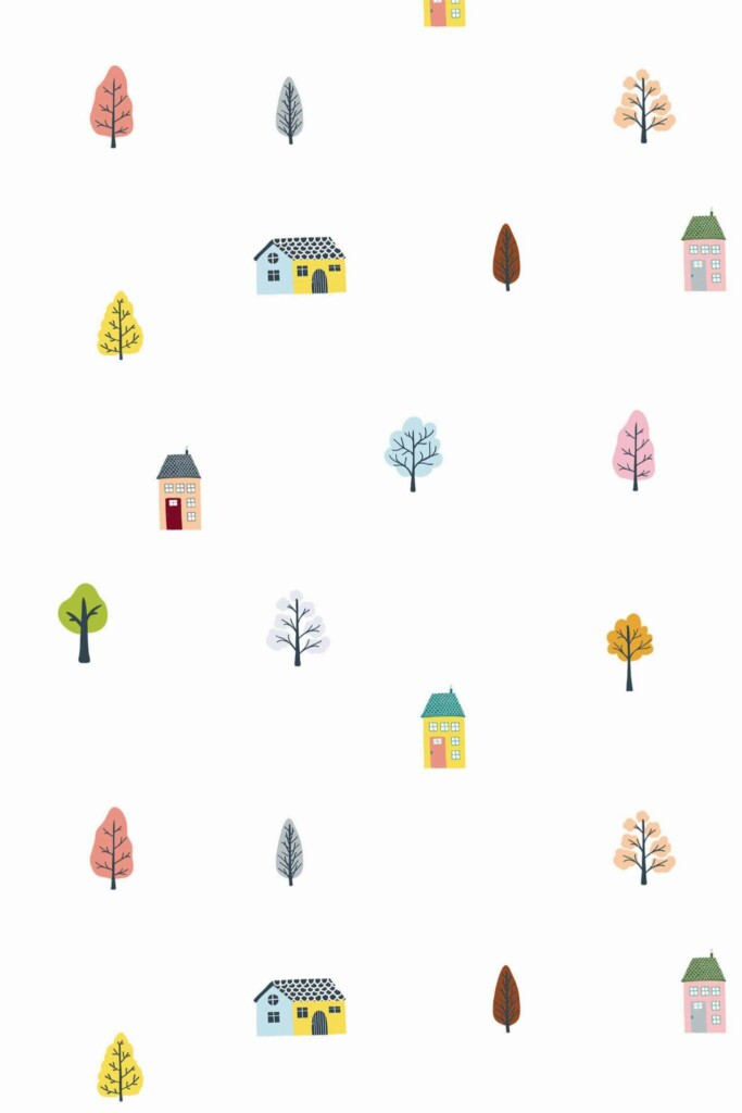 Pattern repeat of Tiny houses removable wallpaper design