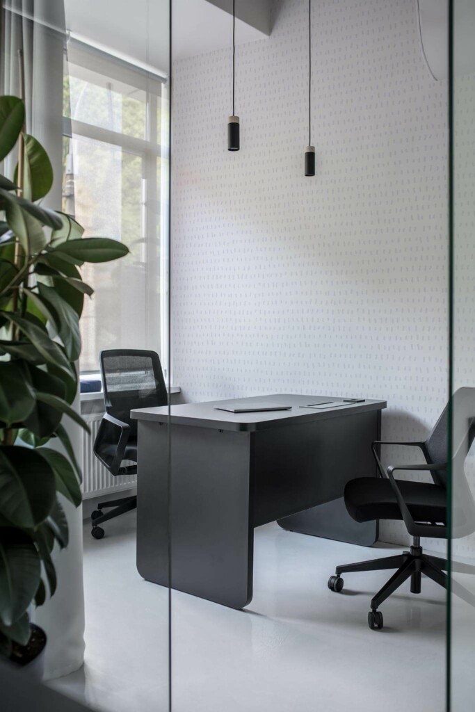 Modern style office decorated with Tiny stripe peel and stick wallpaper