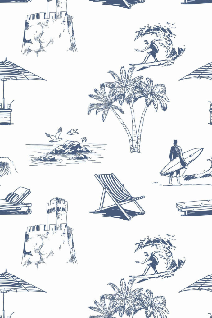 Pattern repeat of Toile beach removable wallpaper design