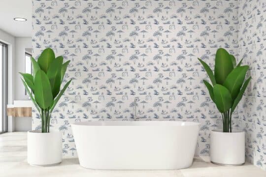 blue and white toile unpasted wallpaper