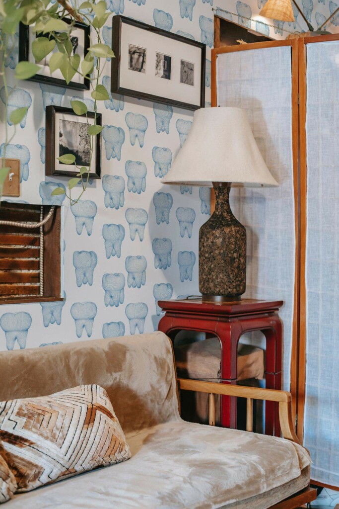 Southwestern style living room decorated with Tooth peel and stick wallpaper