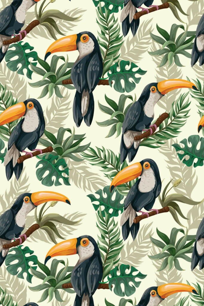 Pattern repeat of Toucan bird removable wallpaper design